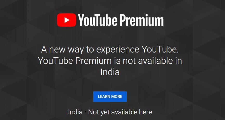 YouTube Not available in India screen