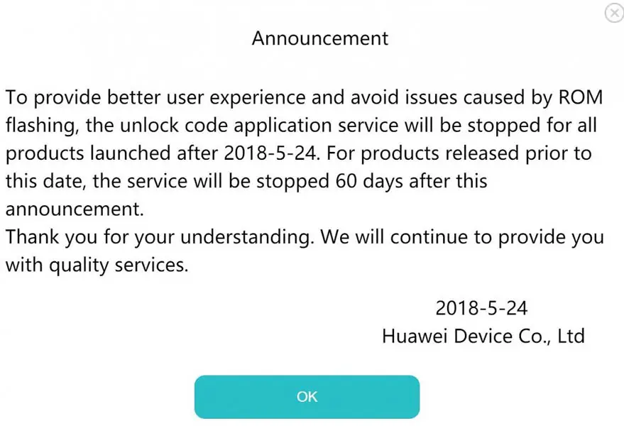 huawei official stopped bootloader unlock