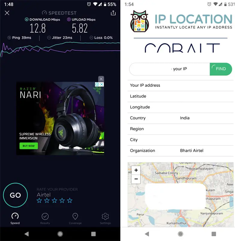 Airtel Speed Test and Location Test