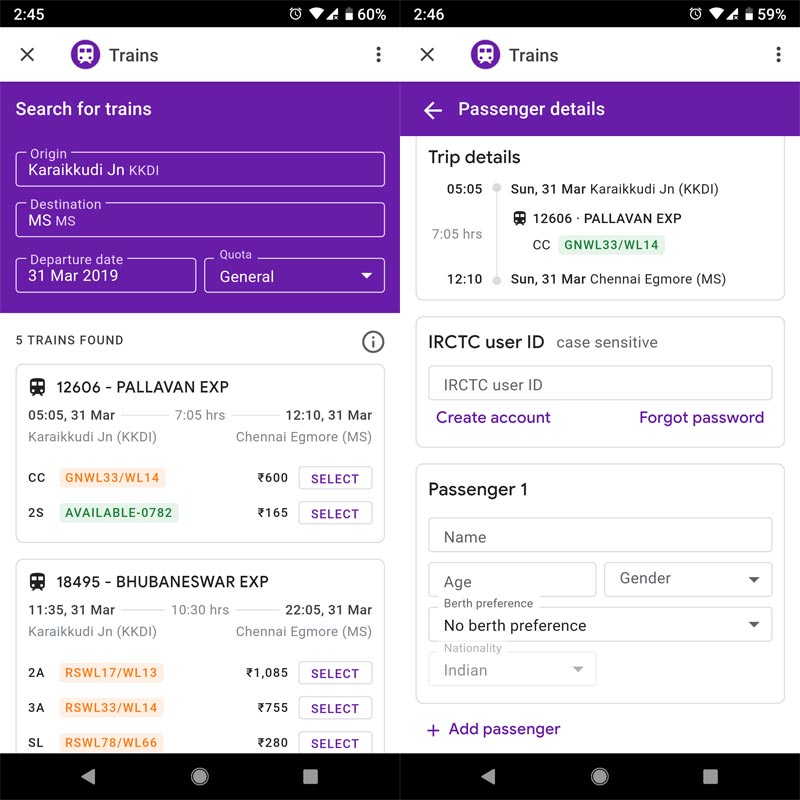 Google Pay IRCTC Passenger ticket booking