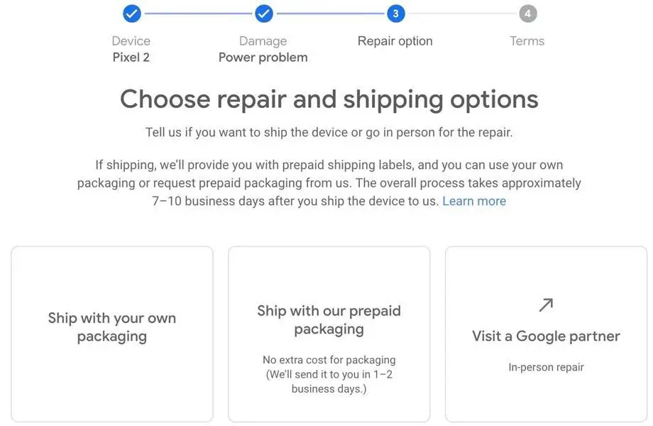 Google Repair Shipping option