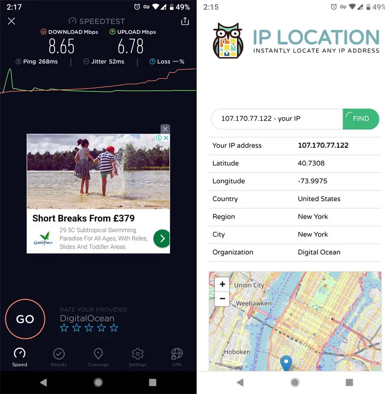 Hola VPN app Speed and Location Test