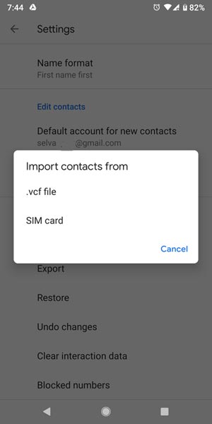 Import Contacts from SIM card