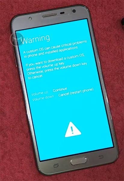 J7 Core Download Mode Warning Screen