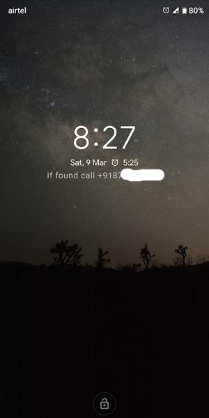 Phone Number in lock screen