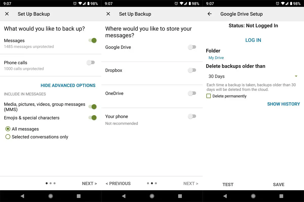 SMS Backup using app