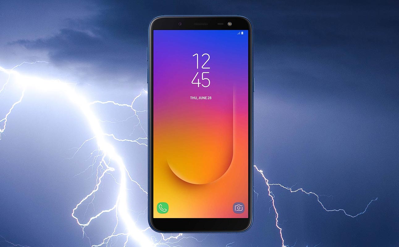 Samsung Galaxy J6 With Thunder Background