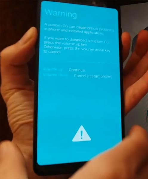 A9 2018 Download Mode Warning Screen