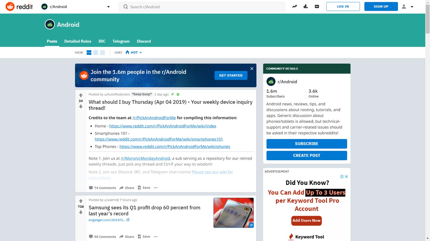 Android Sub Reddit Page