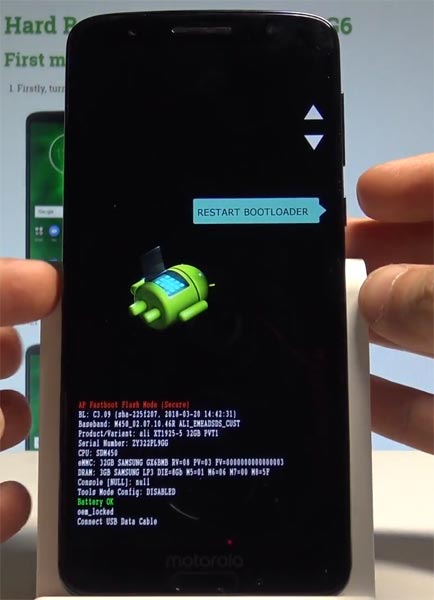 Moto G6 Plus Fastboot Mode Warning Screen
