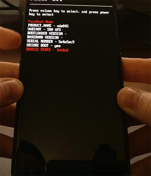 OnePlus 6T Fastboot Mode Warning Screen