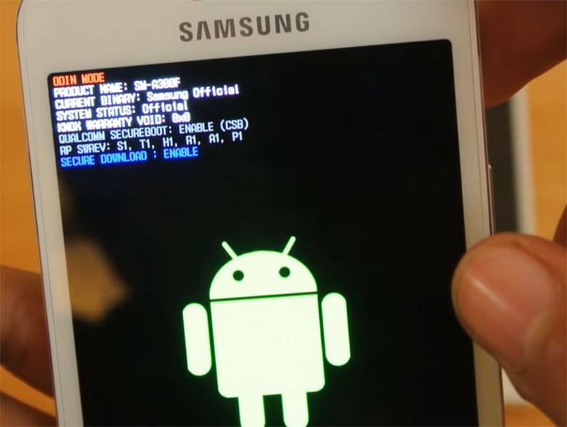 Samsung A3 2015 Download Mode Warning Screen