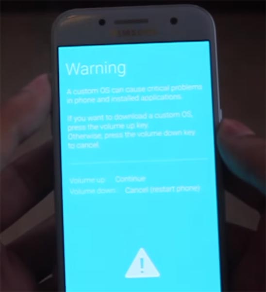 Samsung A3 2017 Download Mode Warning Screen