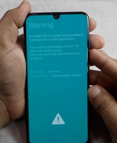 Samsung A30 Download Mode Warning Message