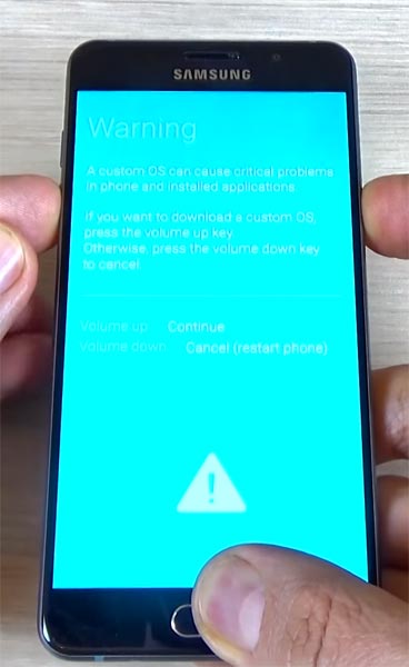 Samsung A5 2016 Download Mode Warning Screen