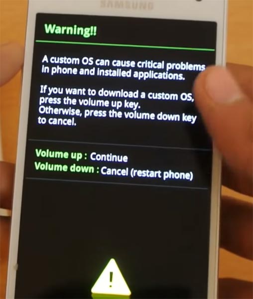 Samsung A7 2015 Download Mode Warning Message