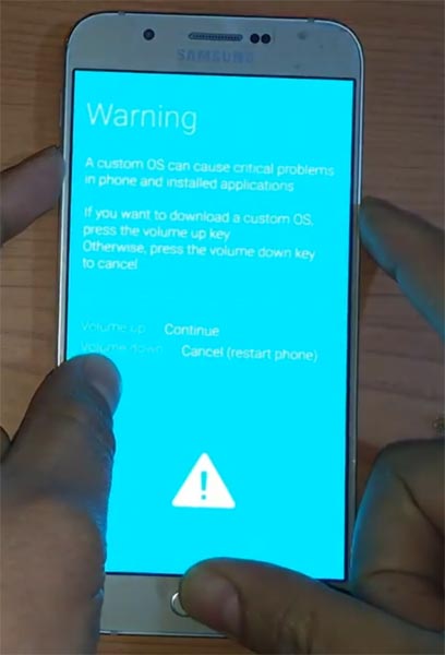 Samsung A8 2016 Download Mode Warning Screen