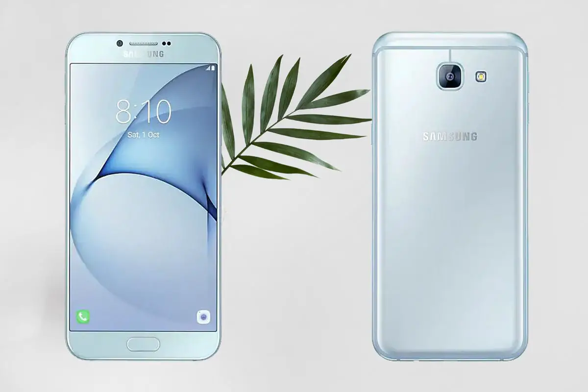 Samsung A8 Plus with Leaf Background