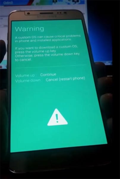 Samsung A9 2016 Download Mode Warning Screen