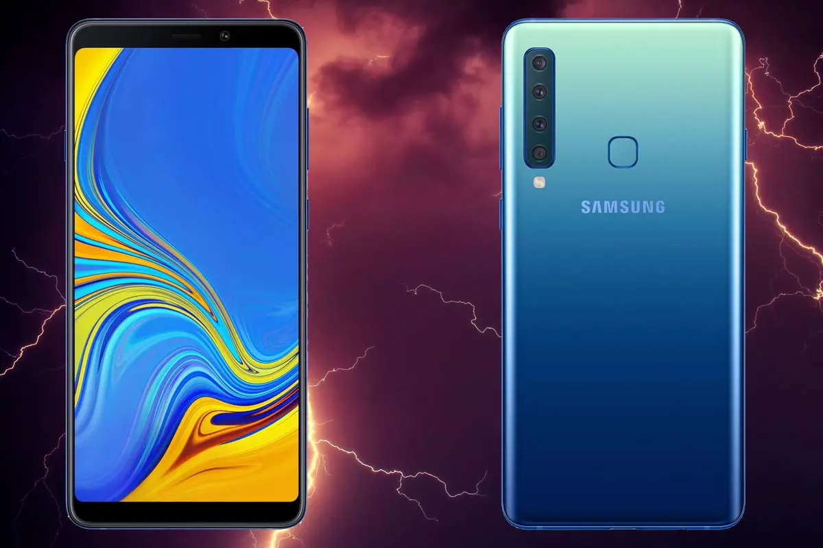 Samsung Galaxy A9 2018 with Thunder Background