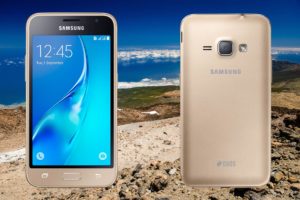 Samsung Galaxy J1 2016 with Beach Mountain Background