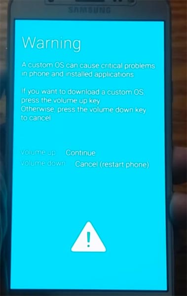 Samsung Galaxy J5 2016 Download Mode Warning Screen
