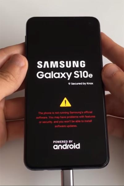 Advertencia del cargador de arranque Samsung Galaxy S10