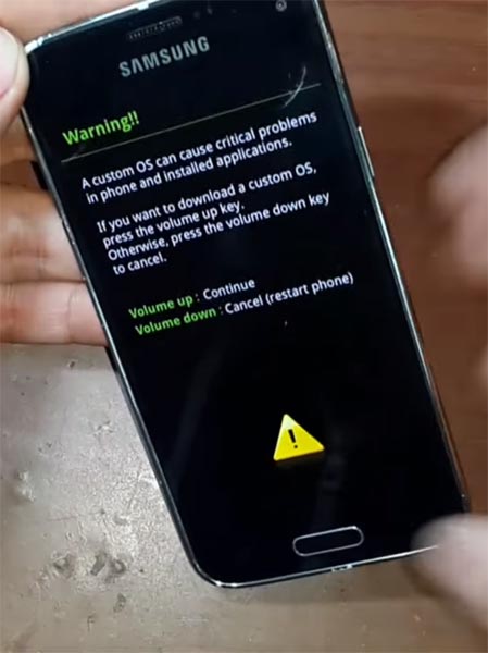 Samsung Galaxy S5 mini Download Mode Warning Screen