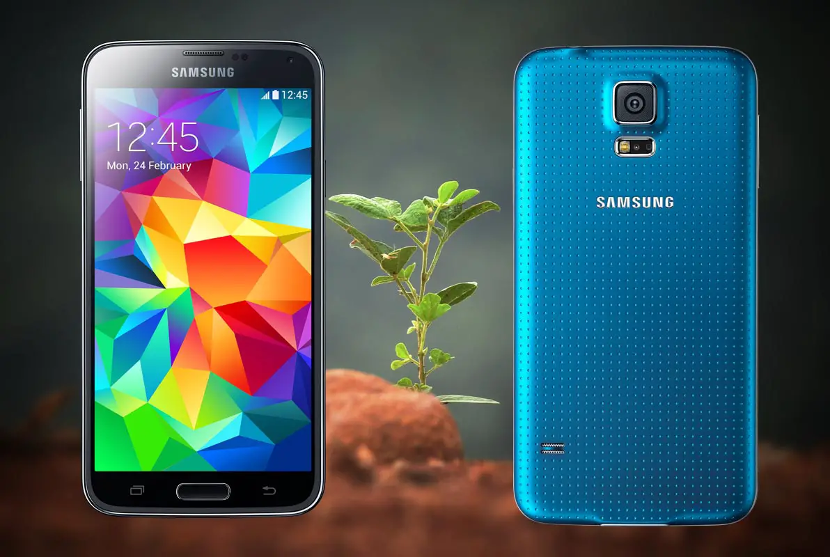 Samsung Galaxy S5 with small plant Background