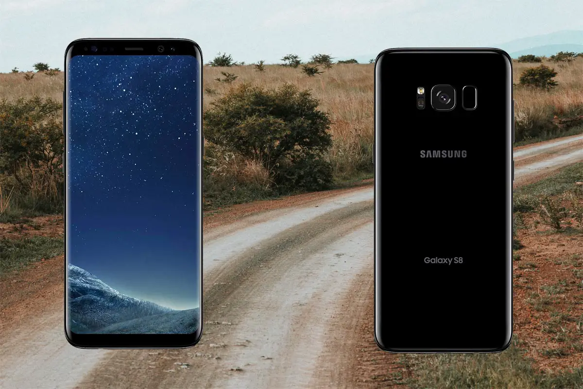 Samsung Galaxy S8 with Dirt Road Background