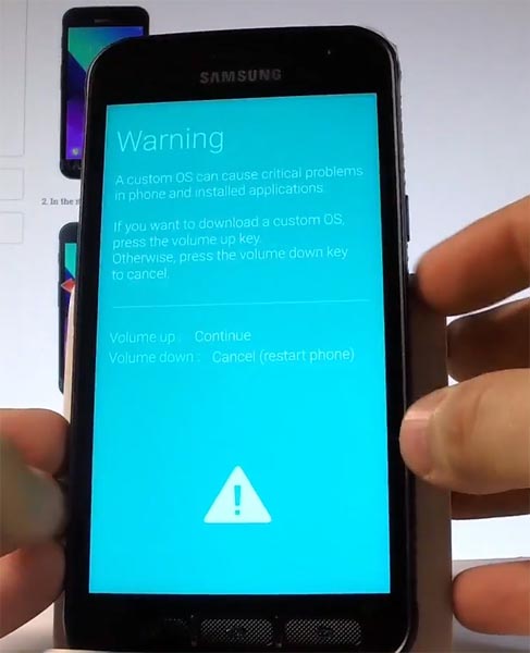 Samsung Galaxy Xcover 4 Download Mode Warning Screen