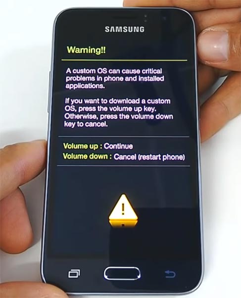 Samsung J1 2016 Download Mode Warning Screen