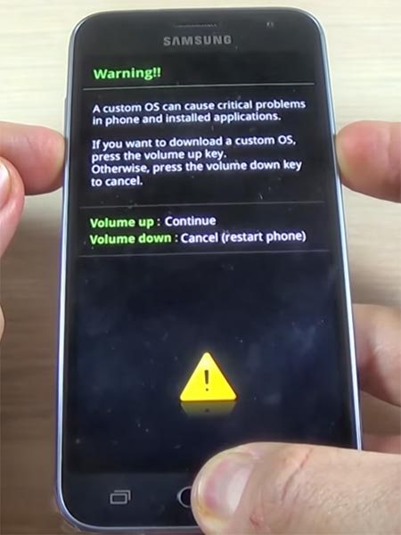 Samsung J3 2016 Download Mode Warning Screen