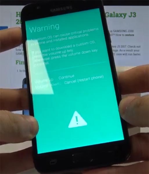 Samsung J3 2017 Download Mode Warning Screen
