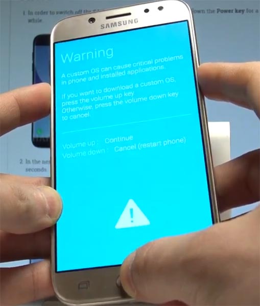 Samsung J5 2017 Download Mode Warning Screen