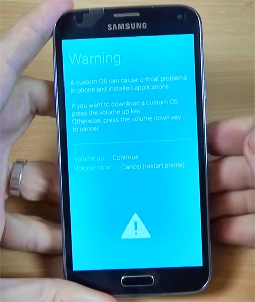 Samsung S5 Neo Download Mode Warning Screen