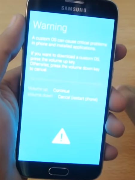 Samsung S6 Download Mode Warning Screen