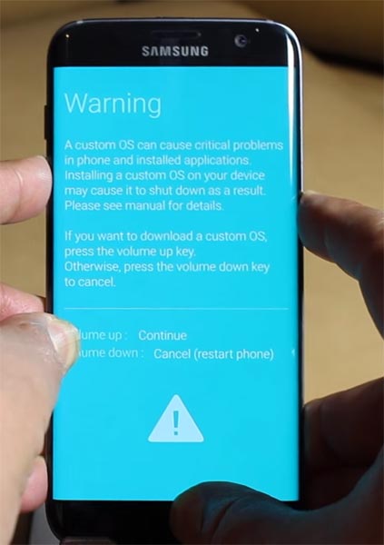 Samsung S7 Edge Download Mode Warning Screen