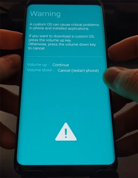 Samsung S9 Download Mode Warning Screen