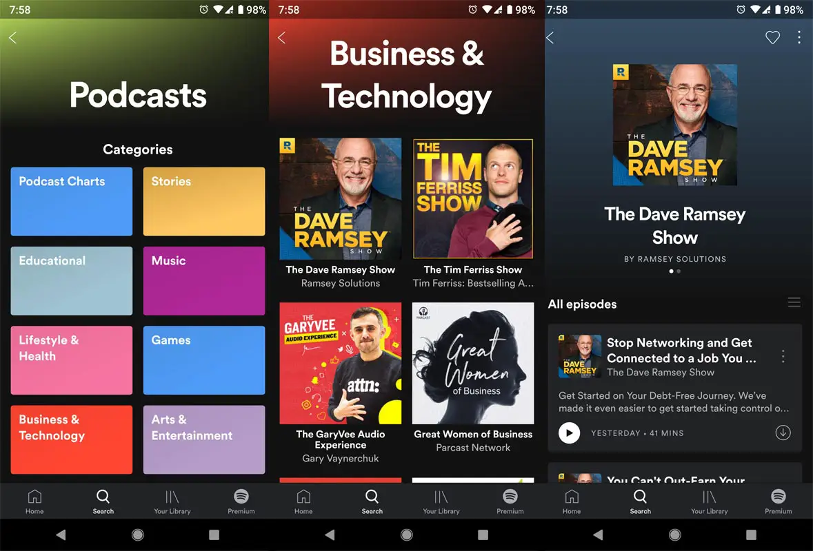 Spotify App Podcast Screenshots