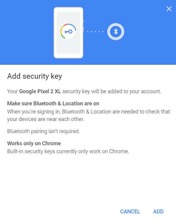 Add Security Key Android Mobile