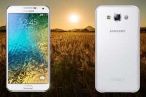 Samsung E7 with Sun Rise in Wheat Field Background
