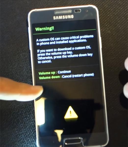 Samsung Galaxy Alpha Download Mode Warning Screen