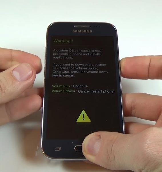 Samsung Galaxy Core Prime Download Mode Warning Screen