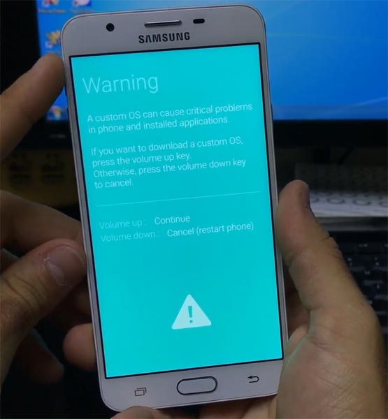 Samsung Galaxy J7 Prime 2 Download Mode Warning Screen