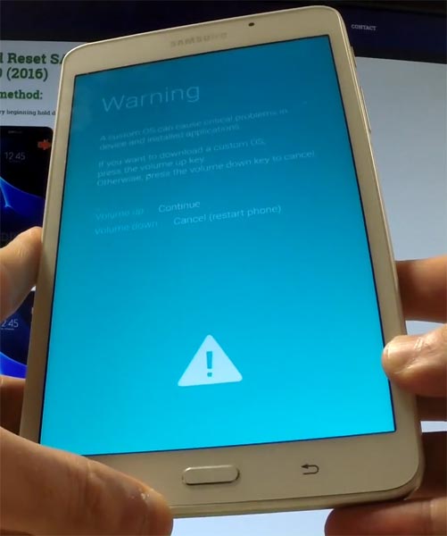 Samsung Galaxy Tab A 7.0 2016 Download Mode Warning Screen