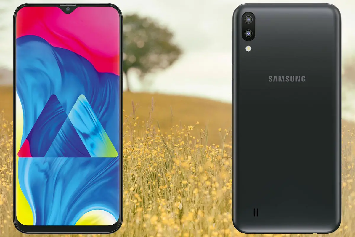 Samsung M10 with Flower Land Background