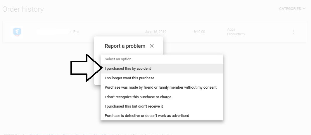 Google Play Store Report Problem for Refund