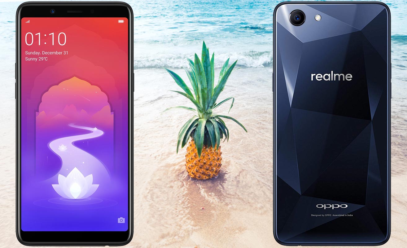 Oppo Realme 1 with Pineapple in Beach Background