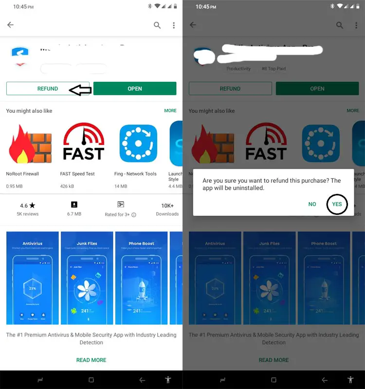 Request Refund in the Google Playstore App